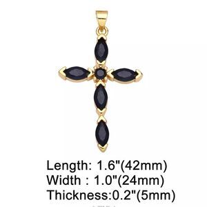 💎03💎 2.7 ct Black Spinel Goldtone‎ Cross Pendant KindLuxuries